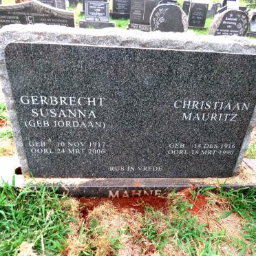 MAHNE Christiaan Mauritz 1916-1990 & Gerbrecht Susanna JORDAAN 1917-2006