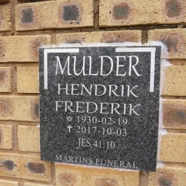 MULDER Hendrik Frederik 1930-2017