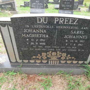 PREEZ Sarel Johannes 1913-1982 & Johanna Magrietha 1916-1998