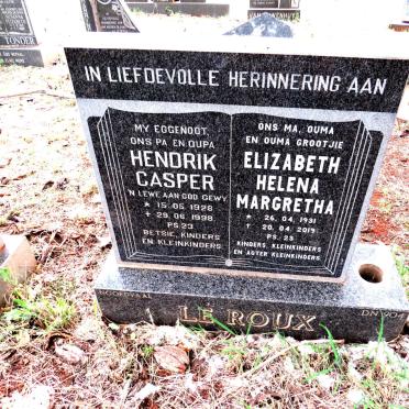 ROUX Hendrik Casper, le 1928-1998 & Elizabeth Helena Margretha 1931-2019