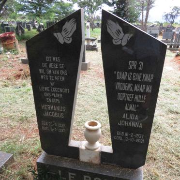 ROUX Hermanus Jacobus, le 1935-1997 & Alida Johanna 1937-2021