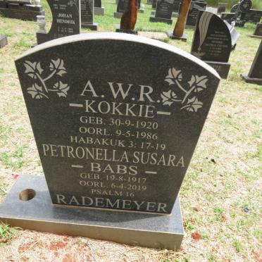 RADEMEYER A.W.R. 1920-1986 & Petronella Susara 1917-2019