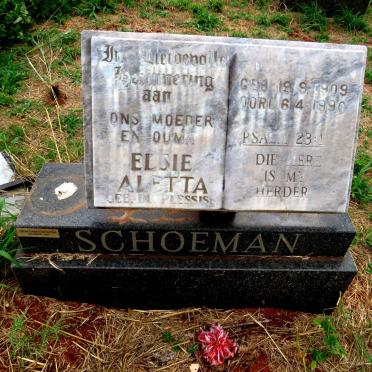 SCHOEMAN Elsie Aletta nee DU PLESSIS 1909-1990