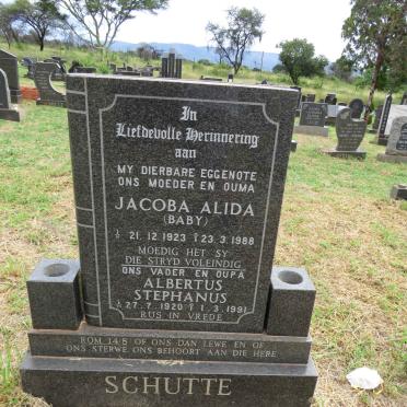 SCHUTTE Albertus Stephanus 1920-1991 & Jacoba Alida 1923-1988
