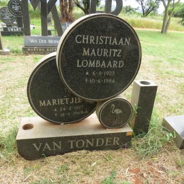 TONDER Christiaan Mauritz Lombaard, van 1923-1984 & Marietjie 1927-1989