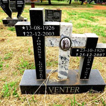 VENTER Johannes Lodewikus 1926-2003 & Nora Minae 1926-2007