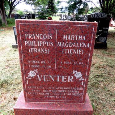 VENTER Francois Phillippus 1934-2000 & Martha Magdalena 1933-