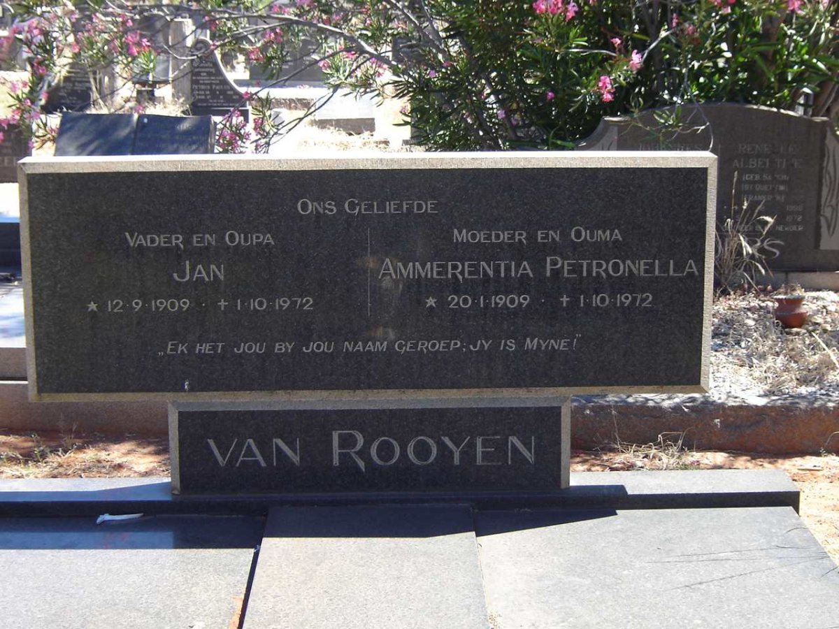 ROOYEN Jan, van 1909-1972 &amp; Ammerentia Petronella 1909-1972