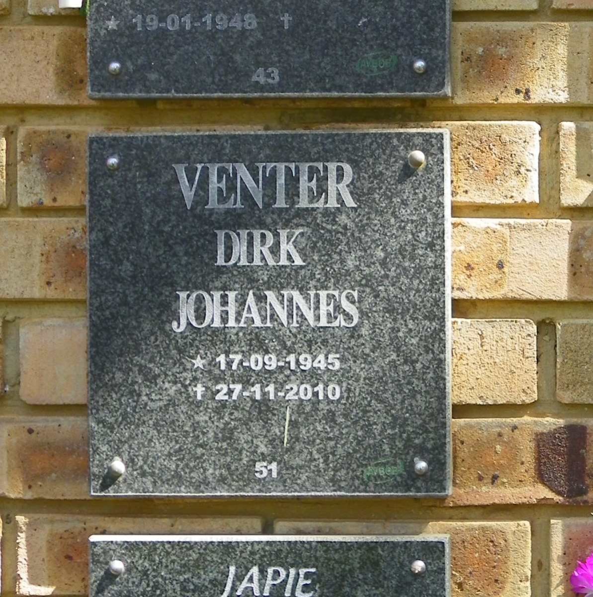 VENTER Dirk Johannes 1945-2010
