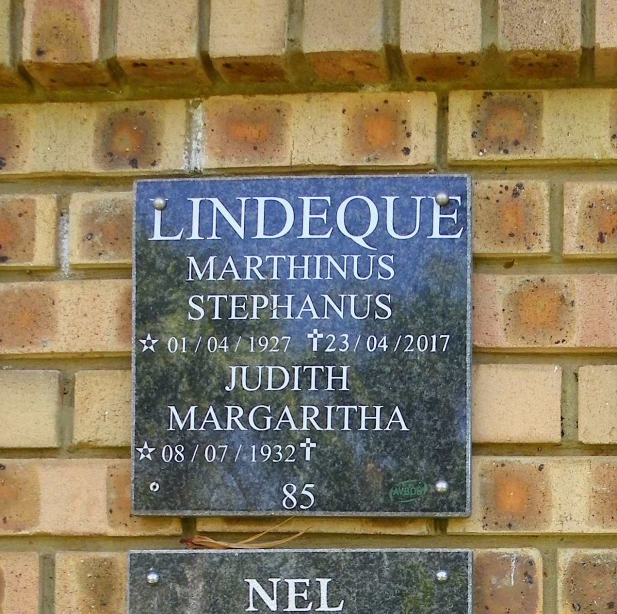 LINDEQUE Marthinus Stephanus 1927-2017 &amp; Judith Margaritha 1932-