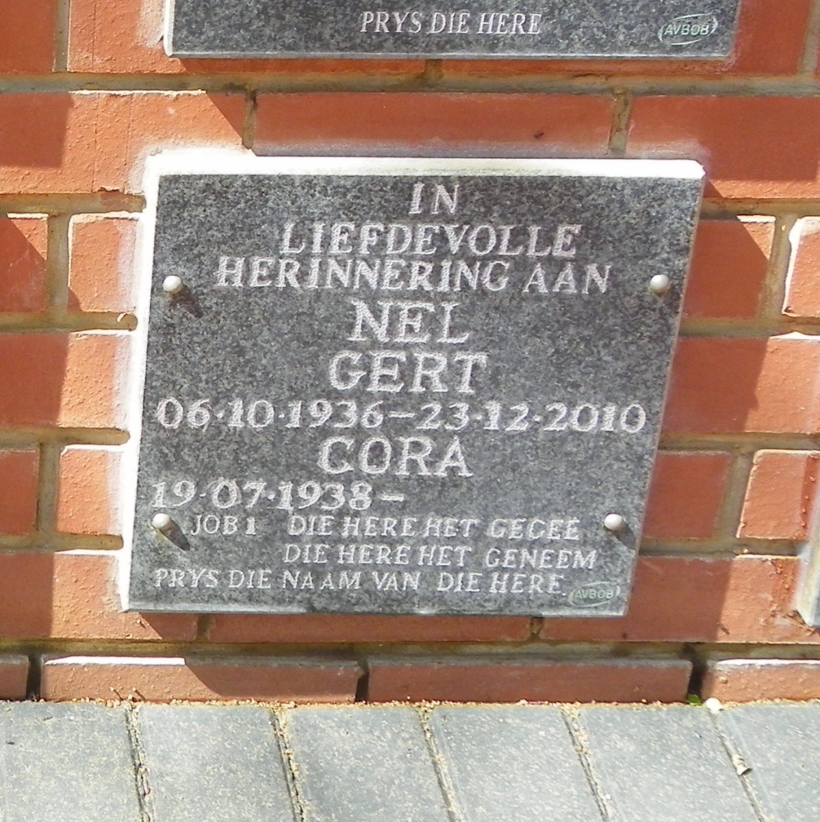 NEL Gert 1936-2010 &amp; Cora 1938-