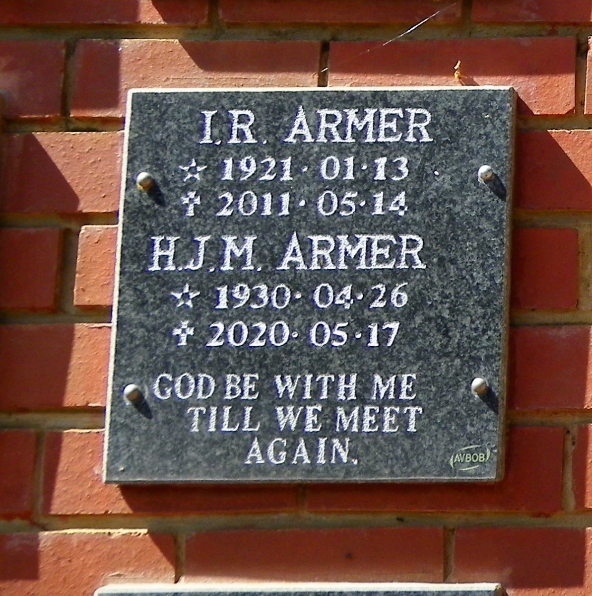 ARMER I.R. 1921-2011 &amp; H.J.M. 1930-2020