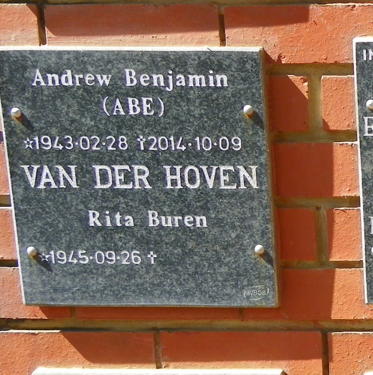 HOOVEN Andrew Benjamin, van der 1943-2014 &amp; Rita Buren 1945-
