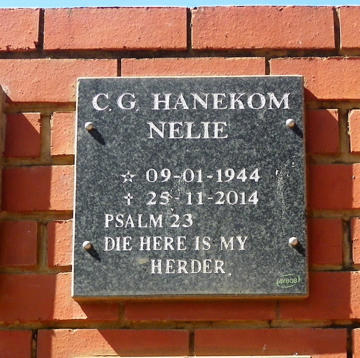 HANEKOM C.G. 1944-2014