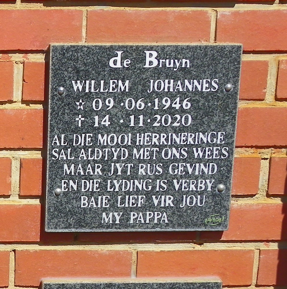 BRUYN Willem Johannes, de 1946-2020