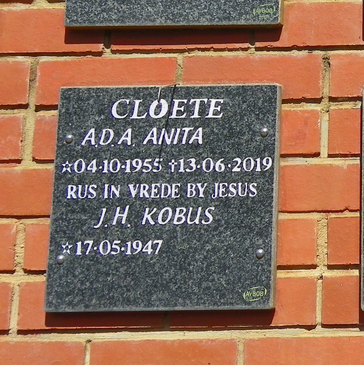 CLOETE J.H. 1947- &amp; A.D.A. 1955-2019