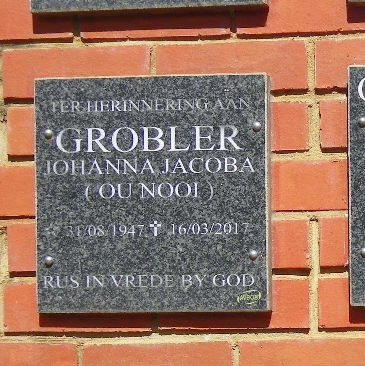 GROBLER Johanna Jacoba 1947-2017