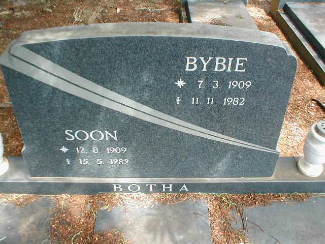 BOTHA Soon 1909-1989 &amp; Bybie 1909-1982