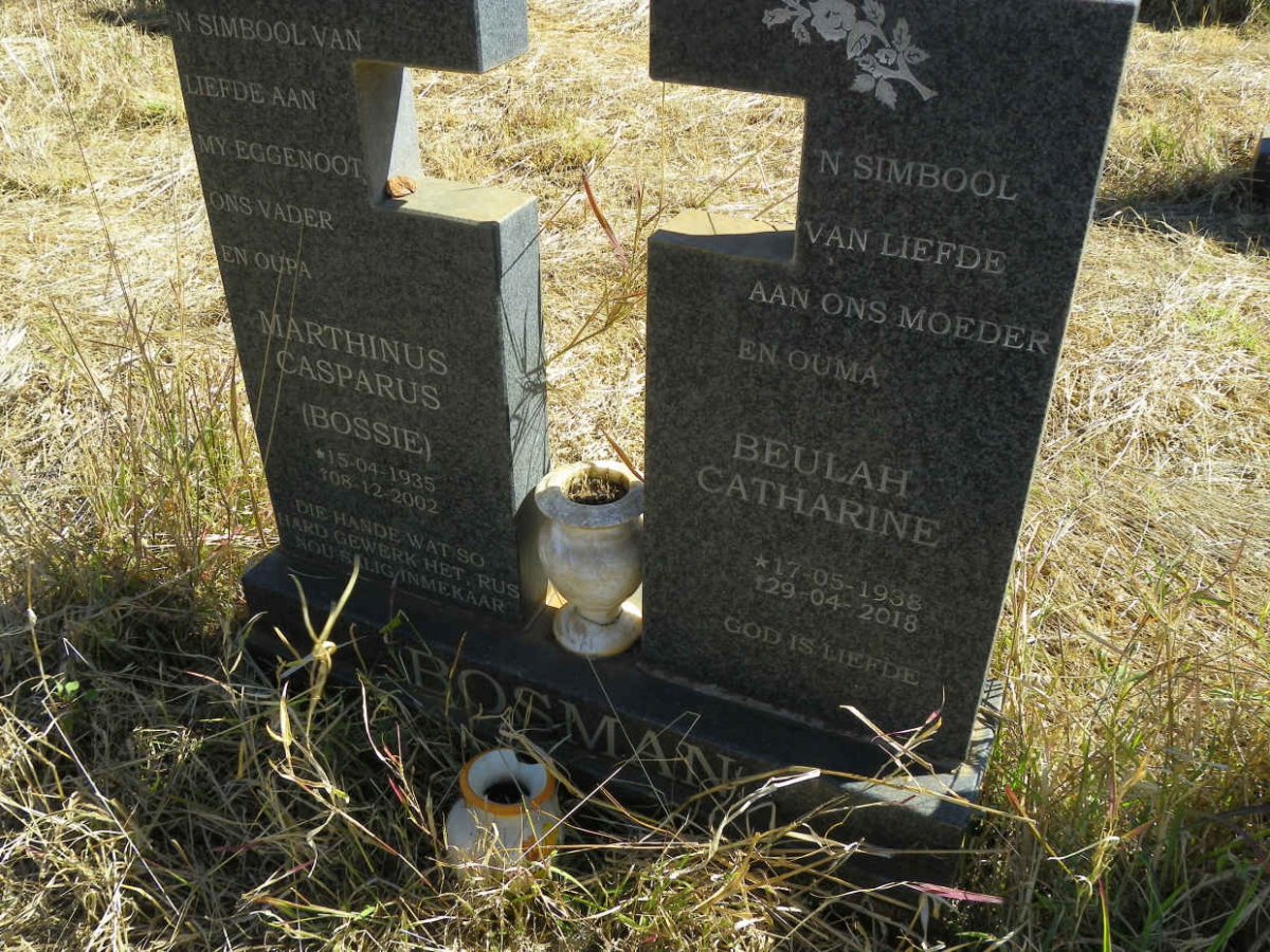 BOSMAN Marthinus Casparus 1935-2002 & Beulah Catharine 1938-2018