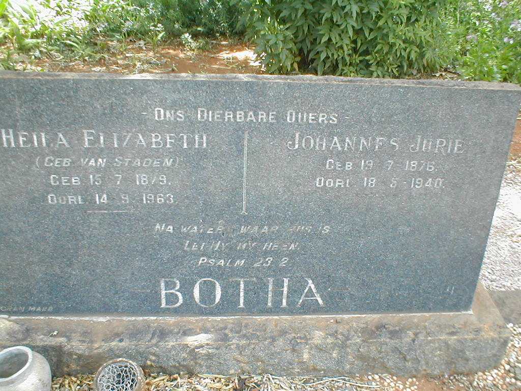 BOTHA Johannes Jurie 1876-1940 &amp; Heila Elizabeth VAN STADEN 1879-1963