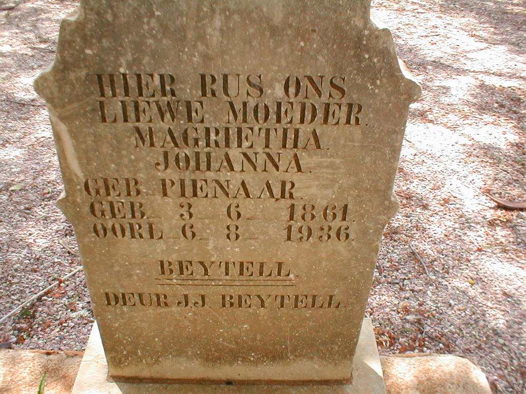 BEYTELL Magrietha Johanna nee PIENAAR 1861-1936