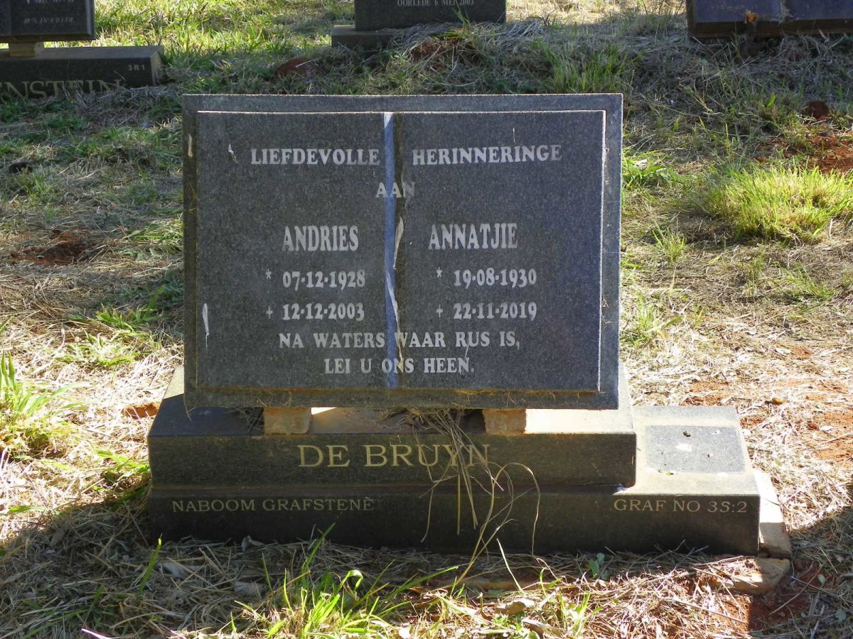BRUYN Andries, de 1928-2003 &amp; Annatjie 1930-2019