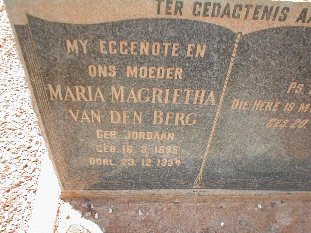 BERG Maria Magrietha, van den geb. JORDAAN 1895-1954