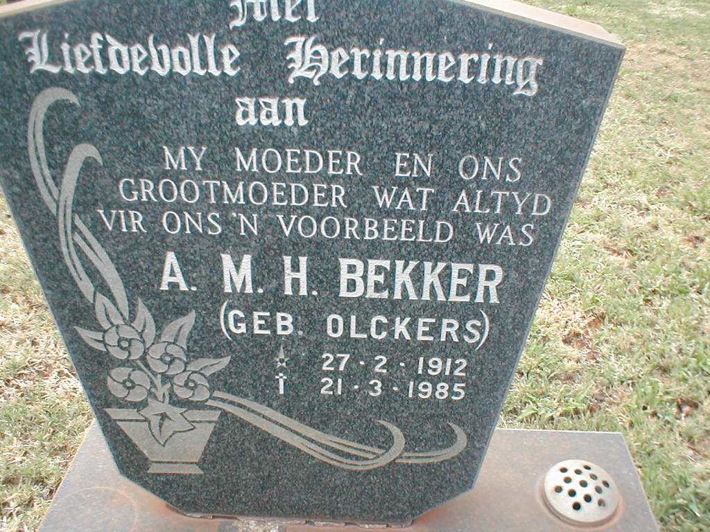 BEKKER A.M.H. geb. OLCKERS 1912-1985
