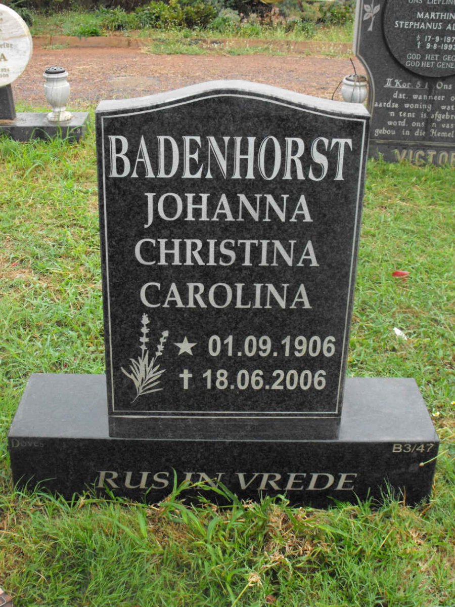 BADENHORST Johanna Christina Carolina nee VILJOEN 1906-2006