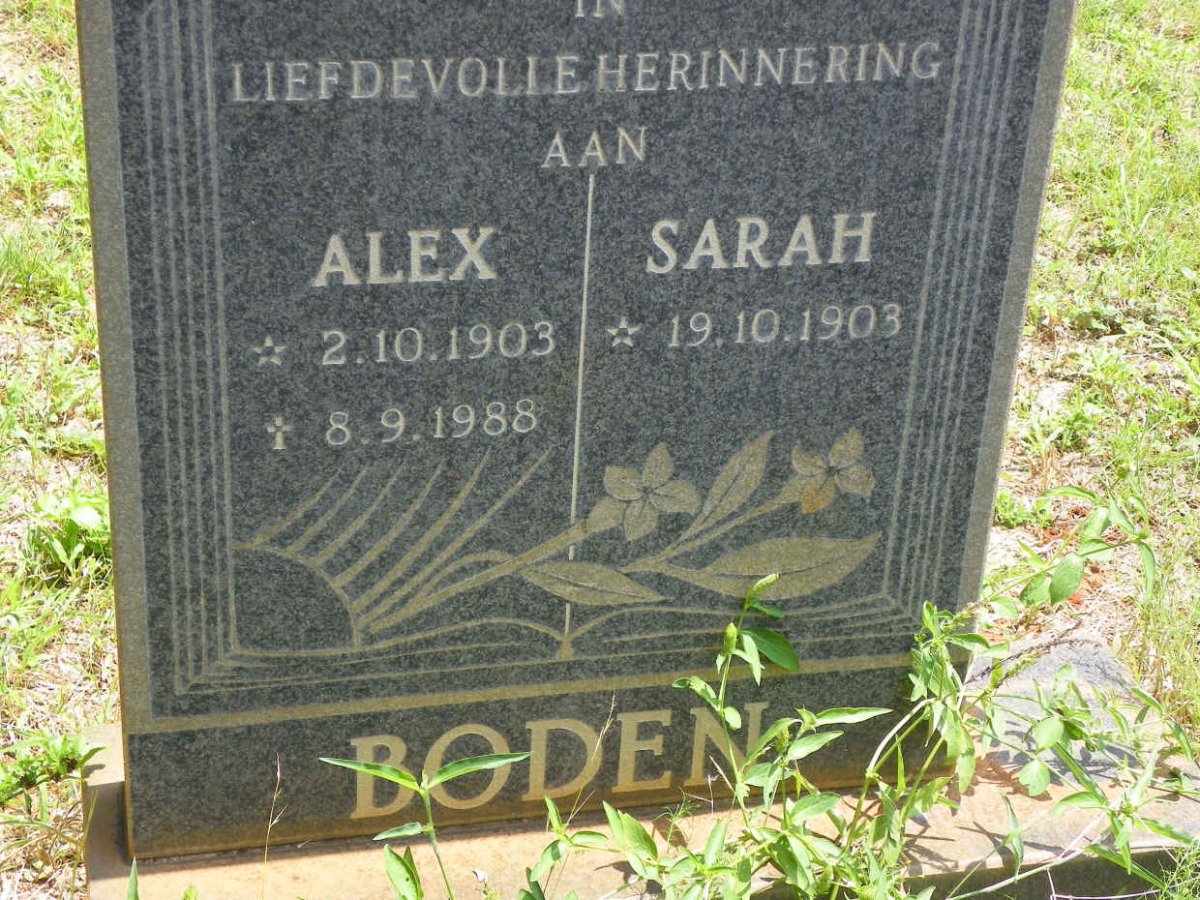BODEN Alex 1903-1988 &amp; Sarah 1903-
