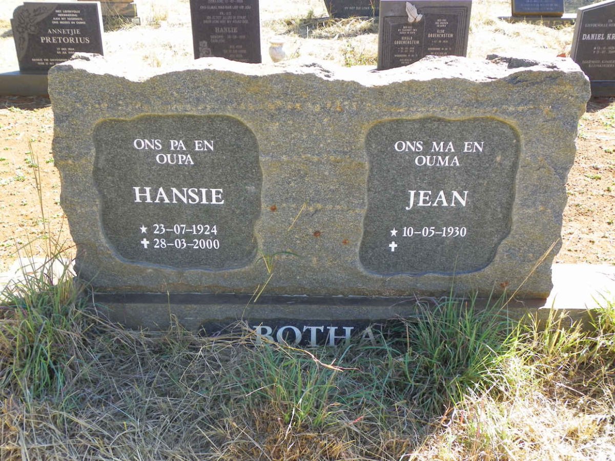 BOTHA Hansie 1924-2000 & Jean 1930-