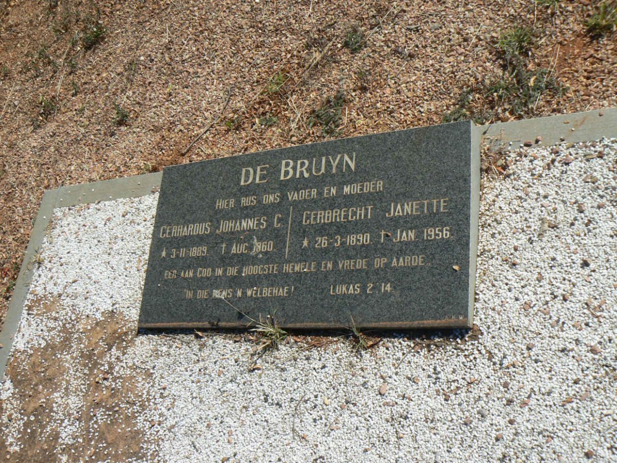 BRUYN Gerhardus Johannes G., de 1889-1860 &amp; Gerbrecht Janette 1890-1956