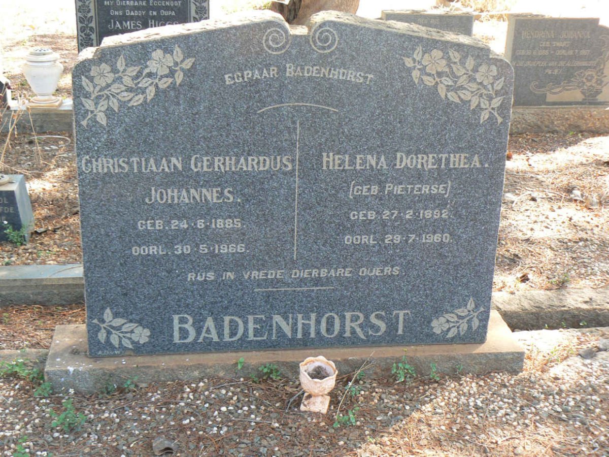 BADENHORST Christiaan Gerhardus Johannes 1885-1966 &amp; Helena Dorethea PIETERSE 1892-1960