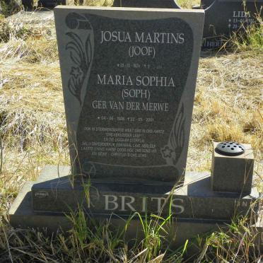 BRITS Josua Martins 1924-2??? & Maria Sophia VAN DER MERWE 1926-2001