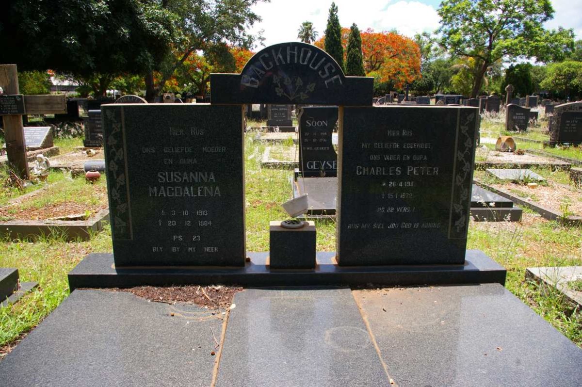 BACKHOUSE Charles Peter 1911-1972 &amp; Susanna Magdalena 1913-1984