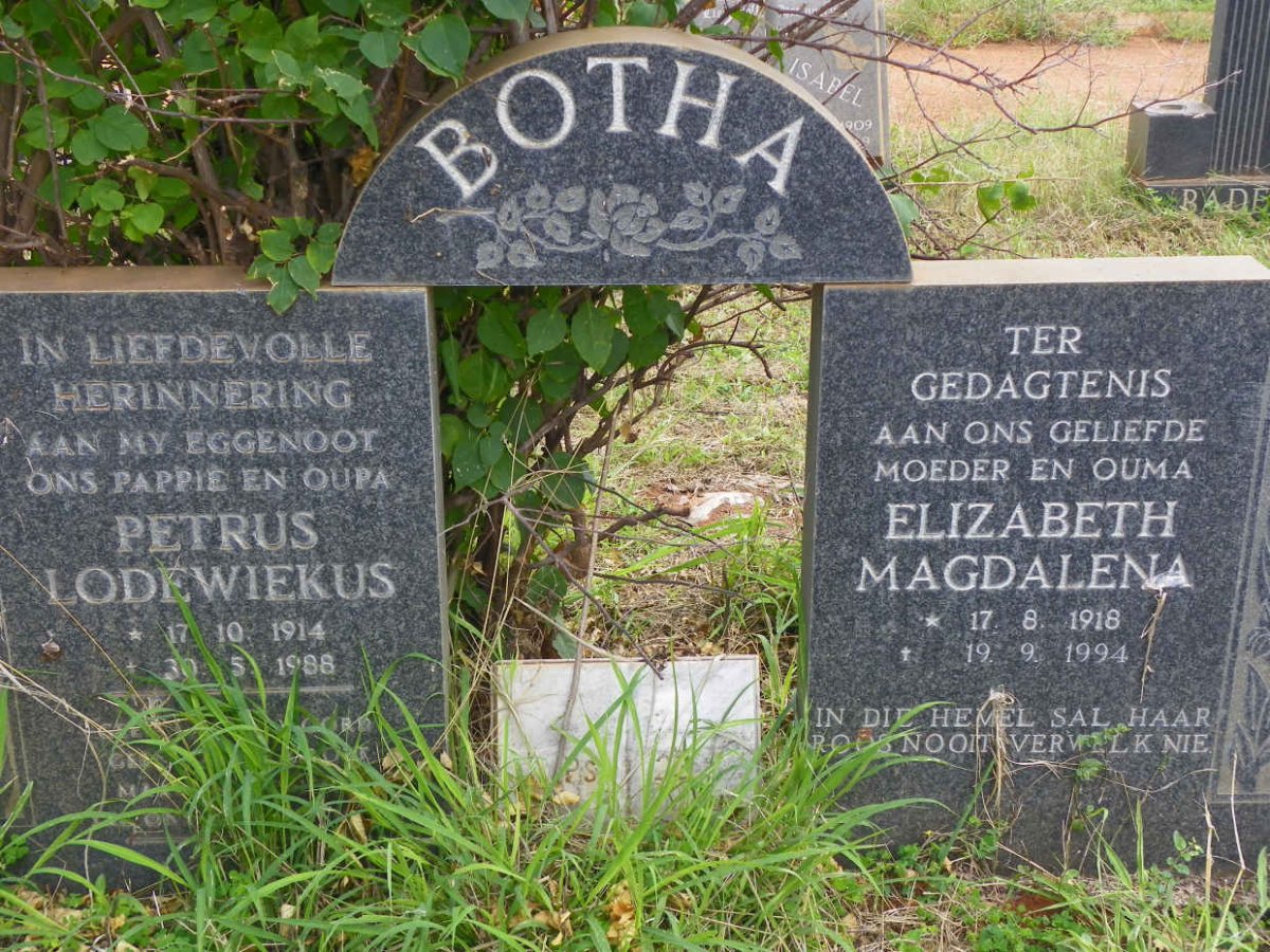 BOTHA Petrus Lodewiekus 1914-1988 &amp; Elizabeth Magdalena 1918-1994