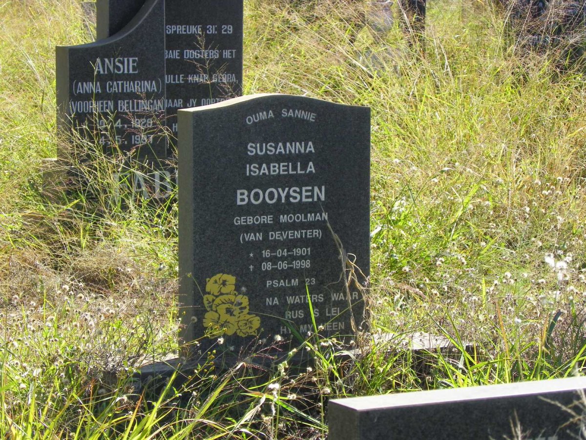 BOOYSEN Susanna Isabella formerly VAN DEVENTER nee MOOLMAN 1901-1998