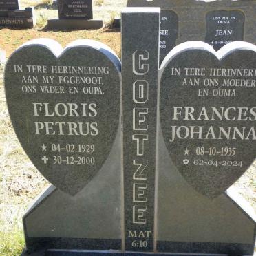 COETZEE Floris Petrus 1929-2000 & Frances Johanna 1935-2024