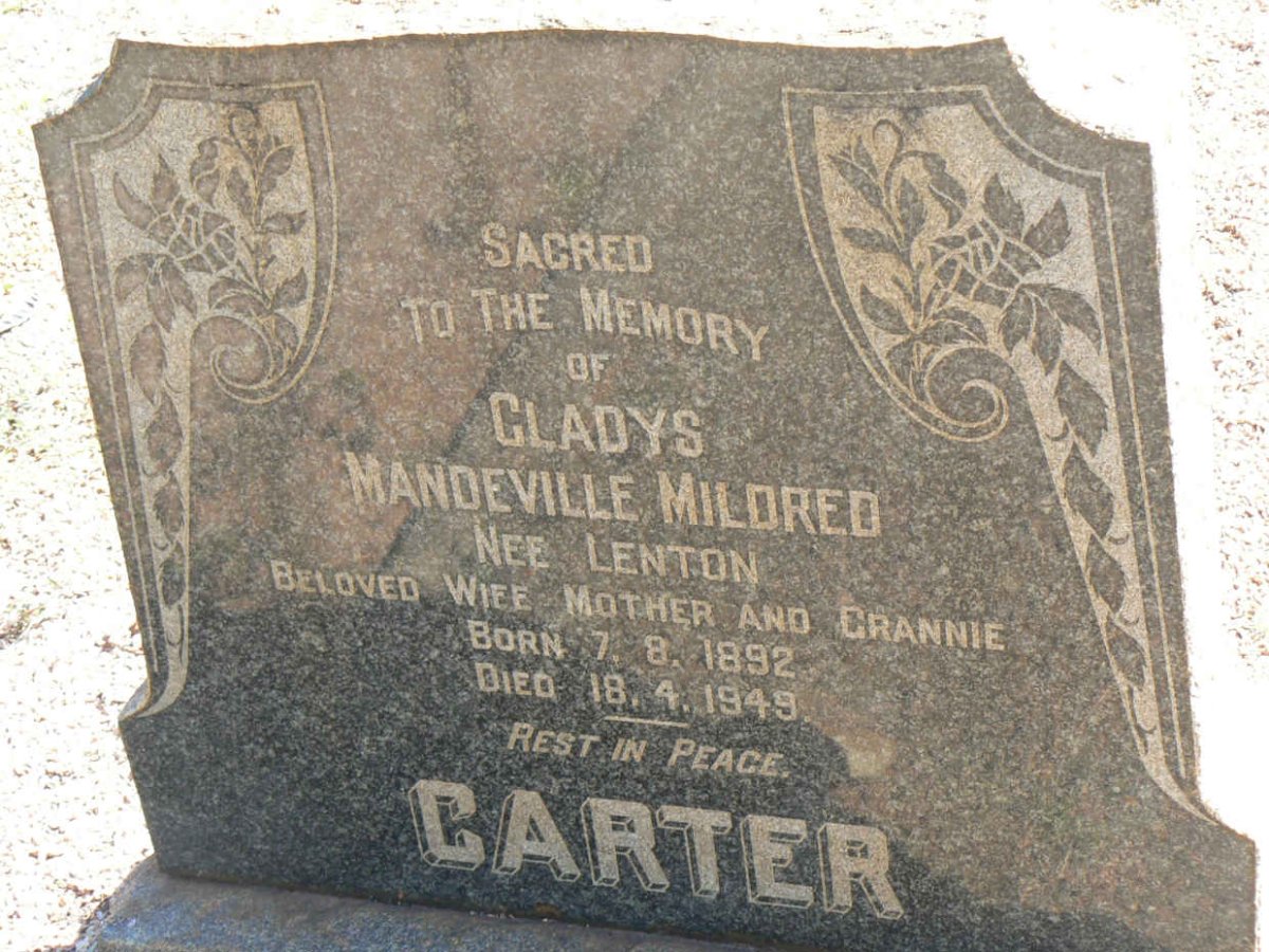 CARTER Gladys Mandeville Mildred nee LENTON 1892-1949