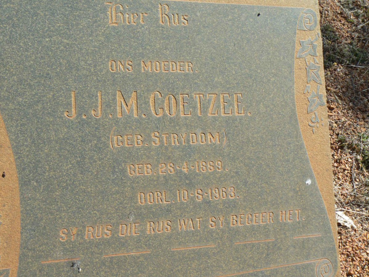 COETZEE J.J.M. nee STRYDOM 1889-1963 :: COETZEE J.C. 1920-1989 _2