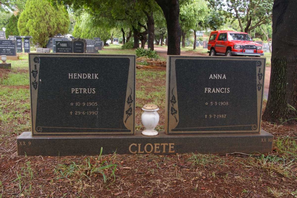 CLOETE Hendrik Petrus 1905-1990 &amp; Anna Francis 1908-1987
