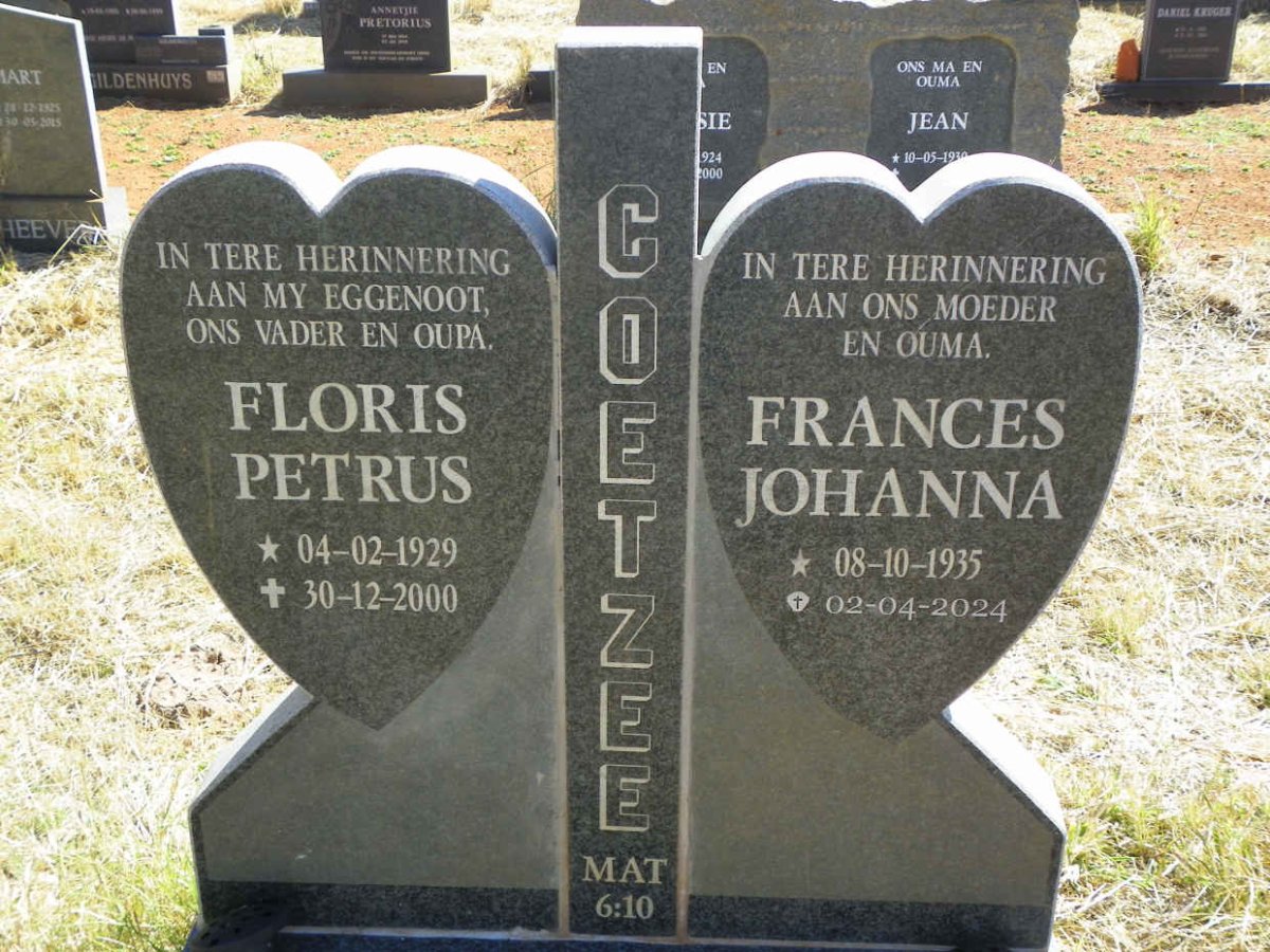 COETZEE Floris Petrus 1929-2000 & Frances Johanna 1935-2024
