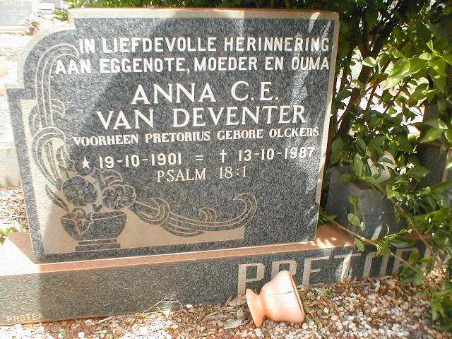DEVENTER Anna C.E., van voorheen PRETORIUS nee OLCKERS 1901-1987