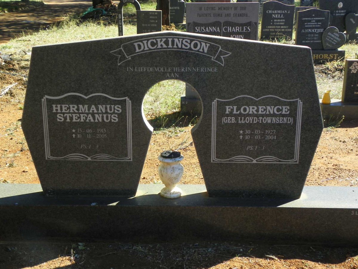 DICKINSON Hermanus Stephanus 1915-2005 &amp; Florence LLOYD-TOWNSEND 1927-2004