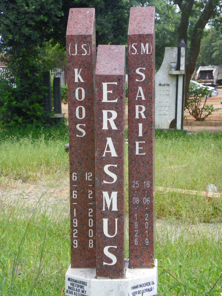 ERASMUS J.S. 1929-2008 &amp; S.M. 1926-2019