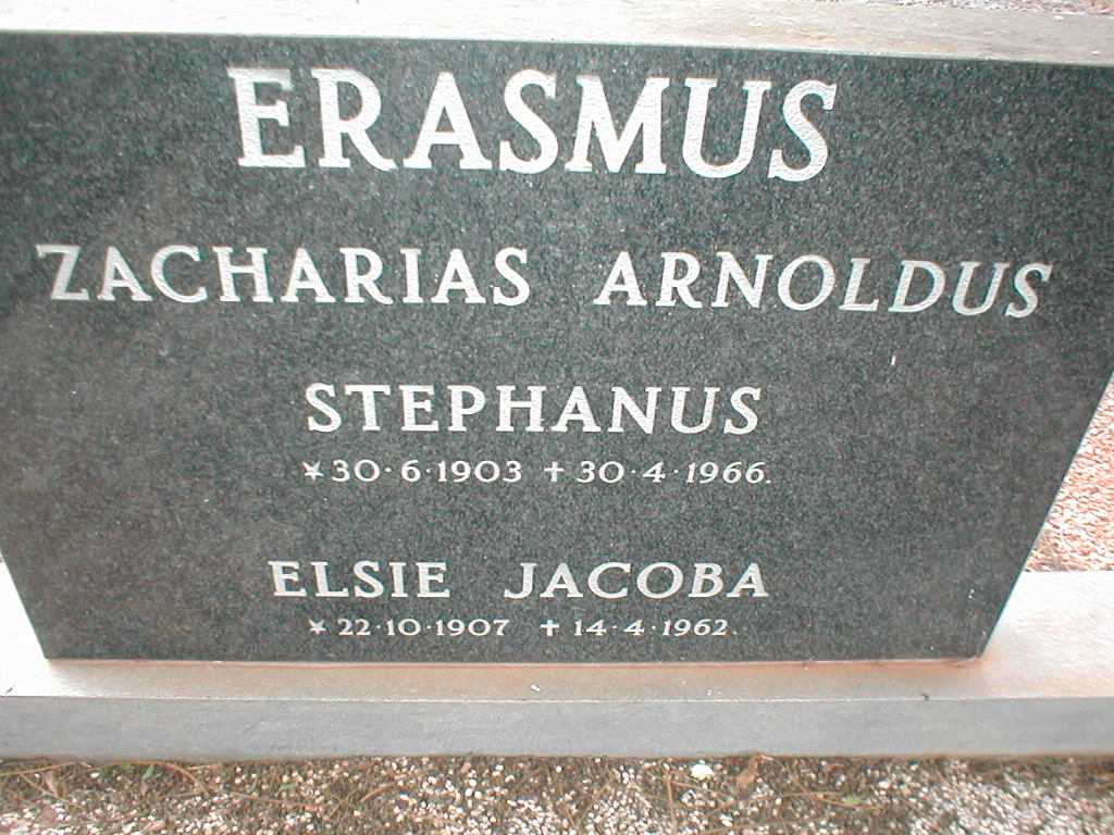 ERASMUS Zacharias Arnoldus Stephanus 1903-1966 &amp; Elsie Jacoba 1907-1962