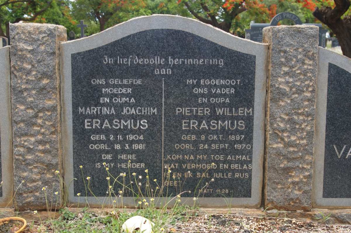 ERASMUS Pieter Willem 1897-1970 &amp; Martina Joachim 1904-1981