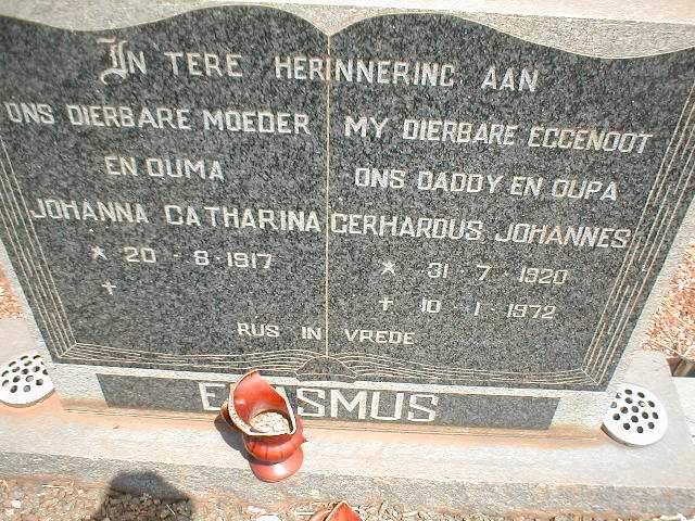 ERASMUS Gerhardus Johannes 1920-1972 &amp; Johanna Catharina 1917-