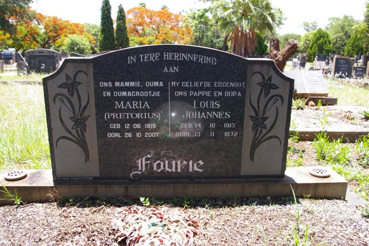 FOURIE Louis Johannes 1913-1972 &amp; Maria PRETORIUS 1919-2007