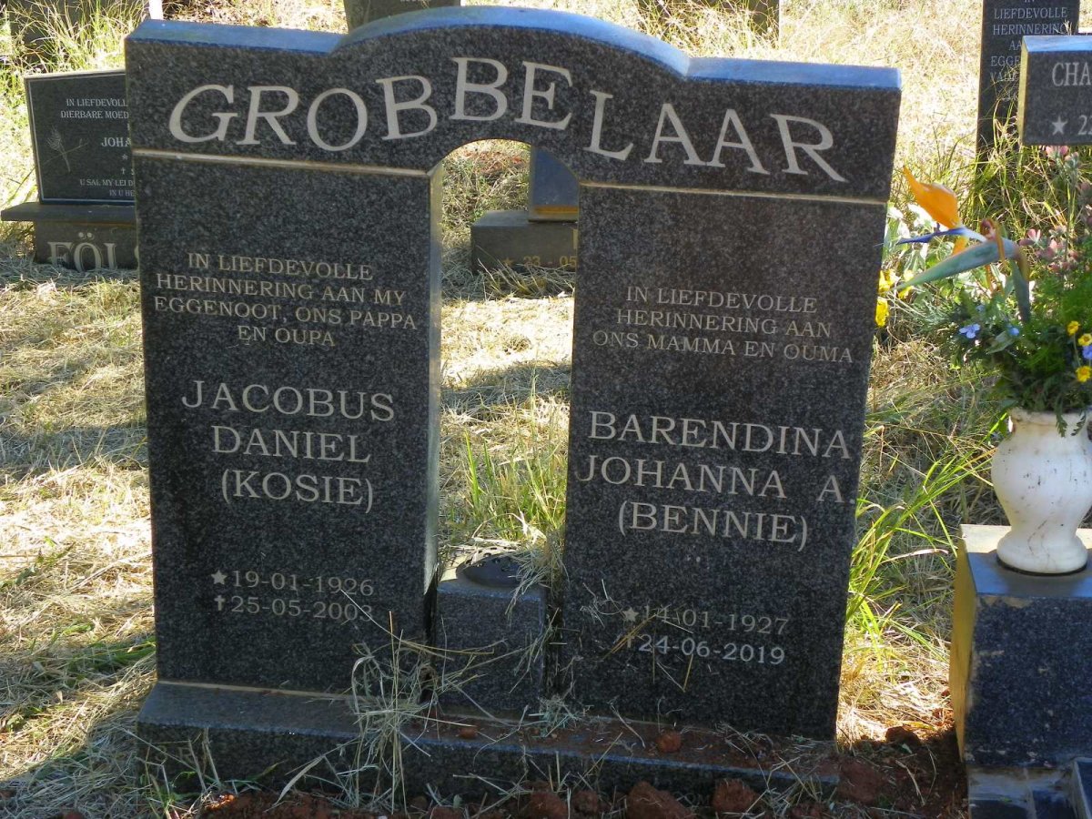 GROBBELAAR Jacobus Daniel 1926-2003 &amp; Barendina Johanna A. 1927-2019